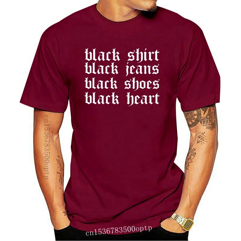 New Black Shirt Black Jeans Black Shoes Black Heart Gothic Style Mens Black T-shirt