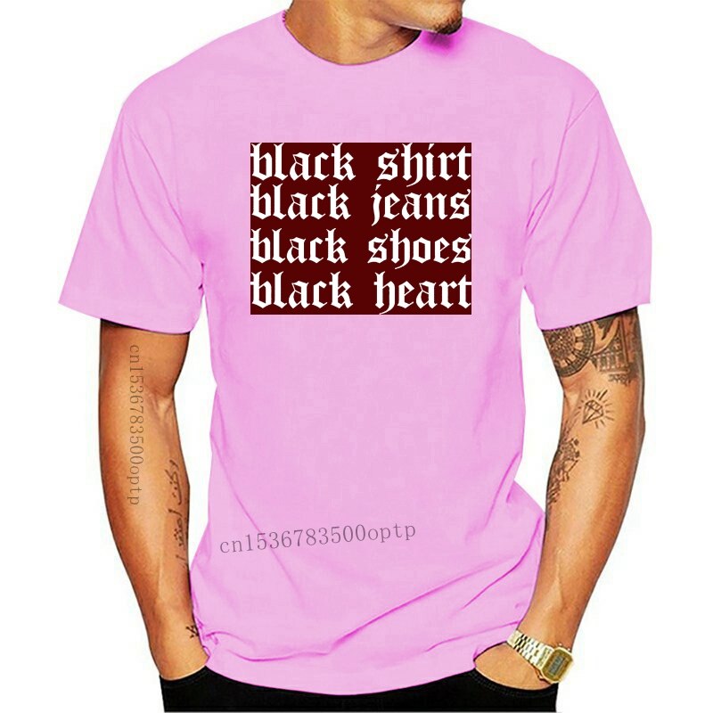 New Black Shirt Black Jeans Black Shoes Black Heart Gothic Style Mens Black T-shirt
