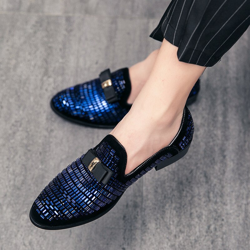 New Brand Rhinestone Dress Shoes Velvet Crystal Mens Loafers Luxury Shoes Sequins High Quality Casual Men Shoes Zapatos Hombre