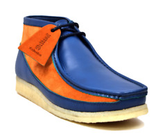 NEW British Walker Mens Casual Shoes Wallabee Style Genuine Leather Blue Orange