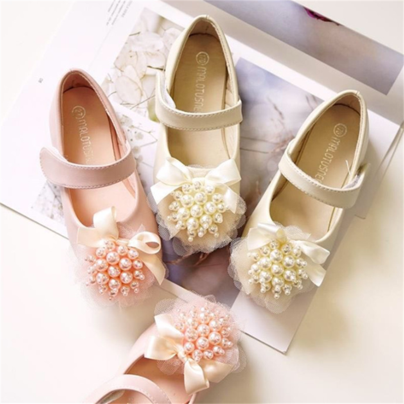 New Children Fashion Flowers Princess Shoes Girls Perty Wedding Flats Dress Baby Kids Leather Shoes Toddler Comfortable 02C