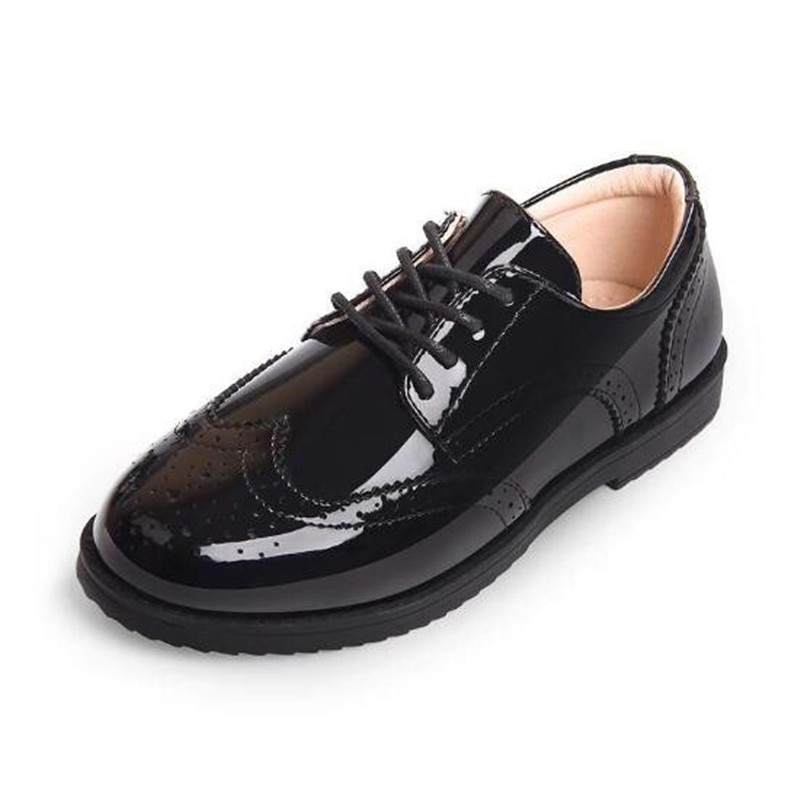 New Children Leather Shoes Boys Black Lace-Up Casual Student Dress Baby School British style Soft bottom Kids Shoes 02B