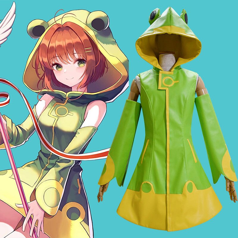 New Clear Card Clamp Cardcaptor Sakura Kinomoto Sakura Cosplay Frog Costume+Shoes Cover Waterproof Halloween Costumes for Women