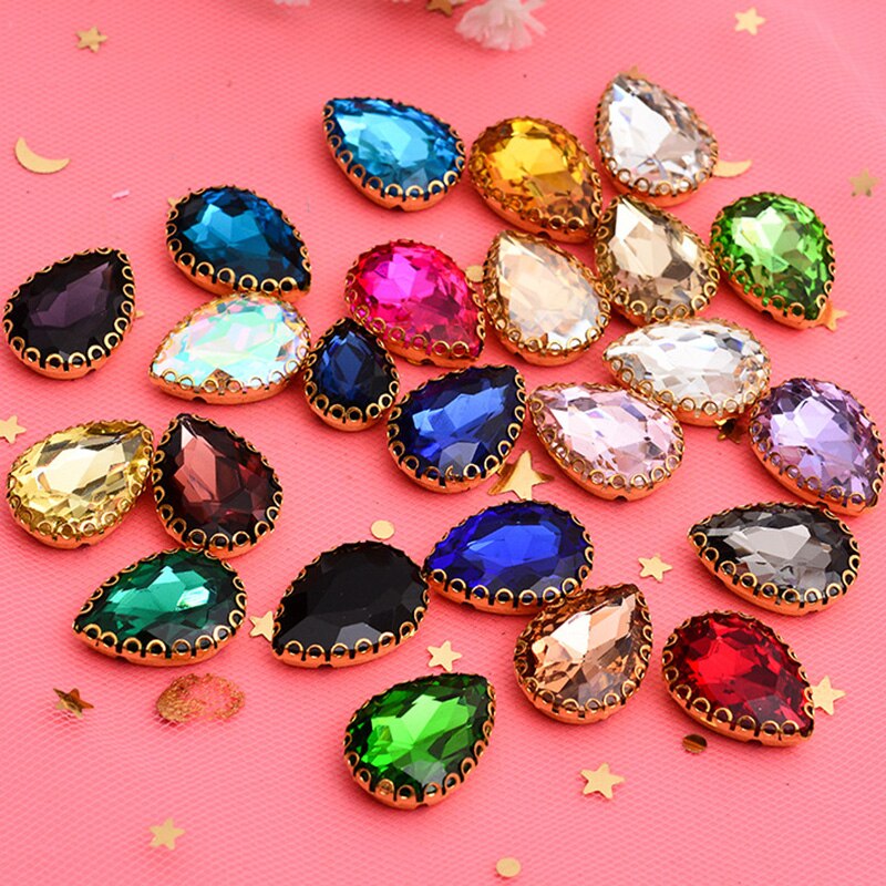 New Drop Rhinestones with Lace Edging Sewing Claw Glass Flatback Garment DIY Crytsals for Dress Bag Needlwork Party Decoration