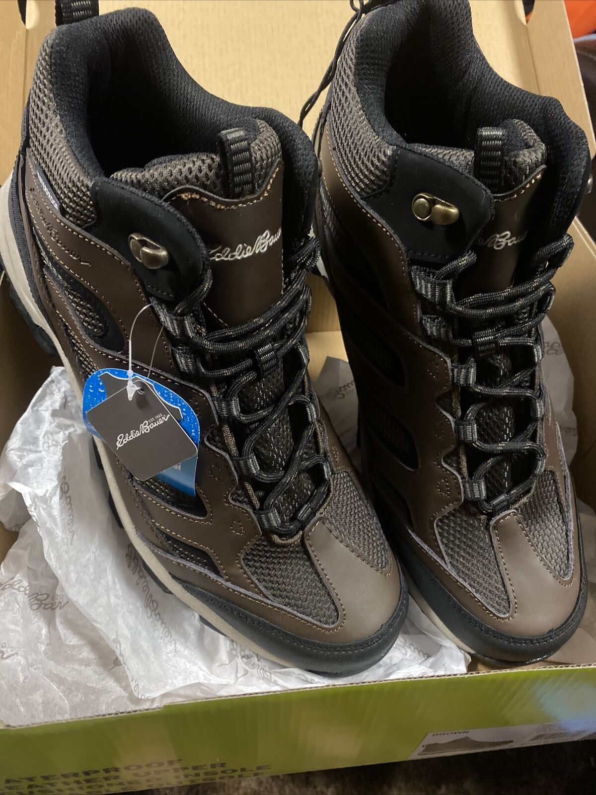 New Eddie Bauer Men's Graham Hiking Boots Leather Waterproof Brown Size 12M