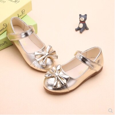 NEW Girls dress shoes bowtie Princess party Toddler girls leather shoes kids dance gold pink black school shoes for girls
