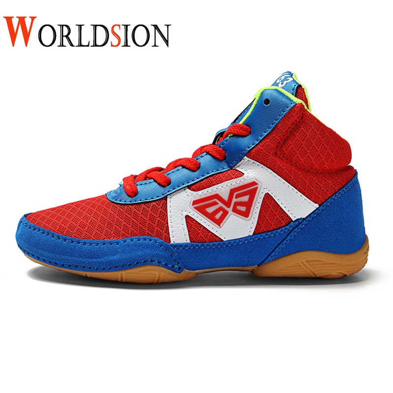 New Kids Wrestling Shoes Blue Red Light Wrestling Trainers Sneakers Boy Size 32-38 Breathable Flighting Boxing Sneakers Child