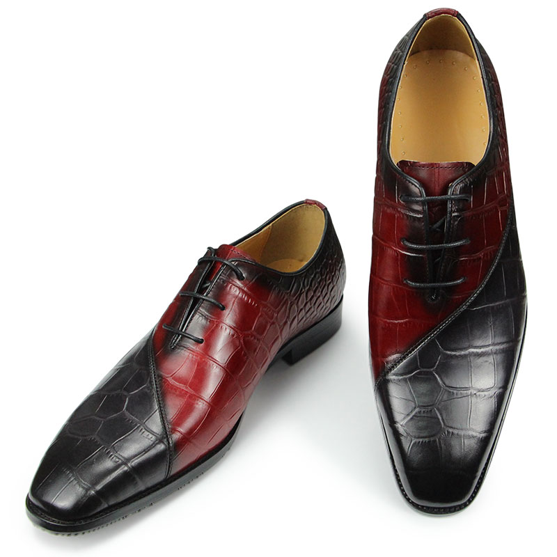 New Men Dress Shoe Oxford Red Black Mixed Color Zapatos De Hombre Genuine Leather Gentlemen Footwear Classic Business Size 39-48
