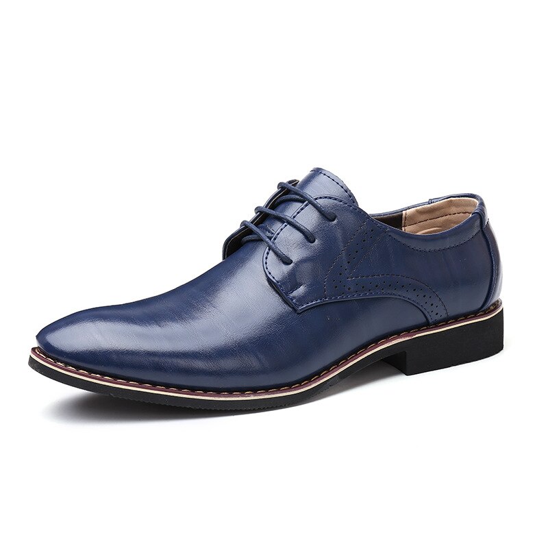 New Men Oxfords Leather Shoes British Black Blue Shoes handmade comfortable formal dress men flats Lace-Up Bullock Plus size 48