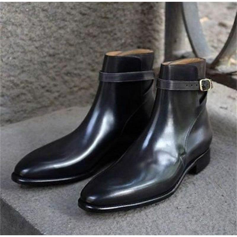 New Men Shoes Fashion British Business Dress Wild Handmade Black PU Classic Polished Belt Adjustment Buckle Ankle Boots HL702