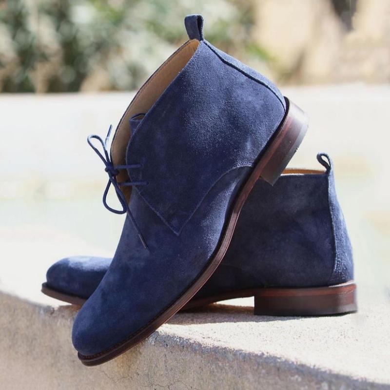 New Men Shoes Fashion Trend Casual and Comfortable Handmade Navy Blue Suede Classic Wingtip Lace-up Dress Ankle Boots 6KF604