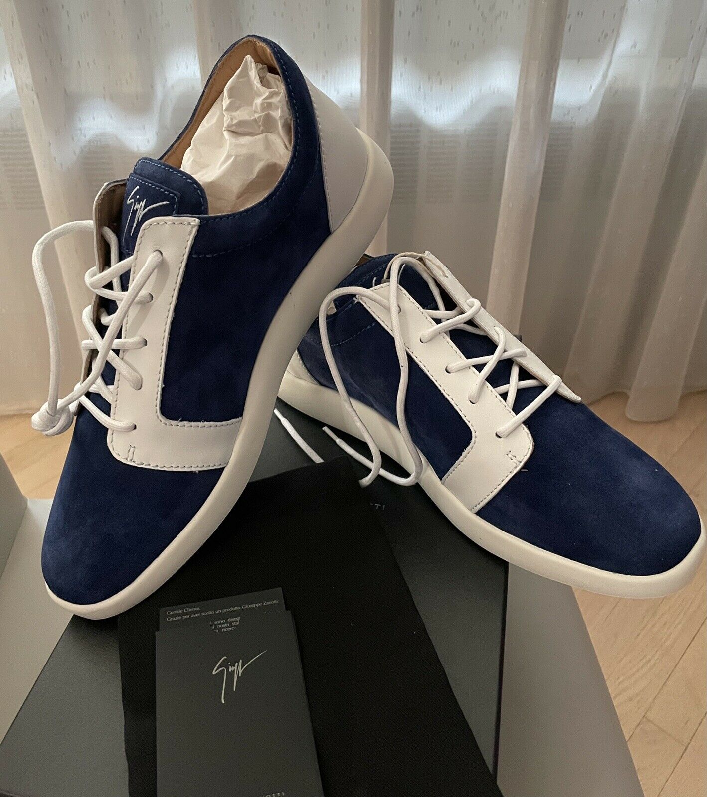 New Mens Giuseppe Zanotti Blade Low-Top Sneakers Shoe 43.5 US 10.5 Blue/white