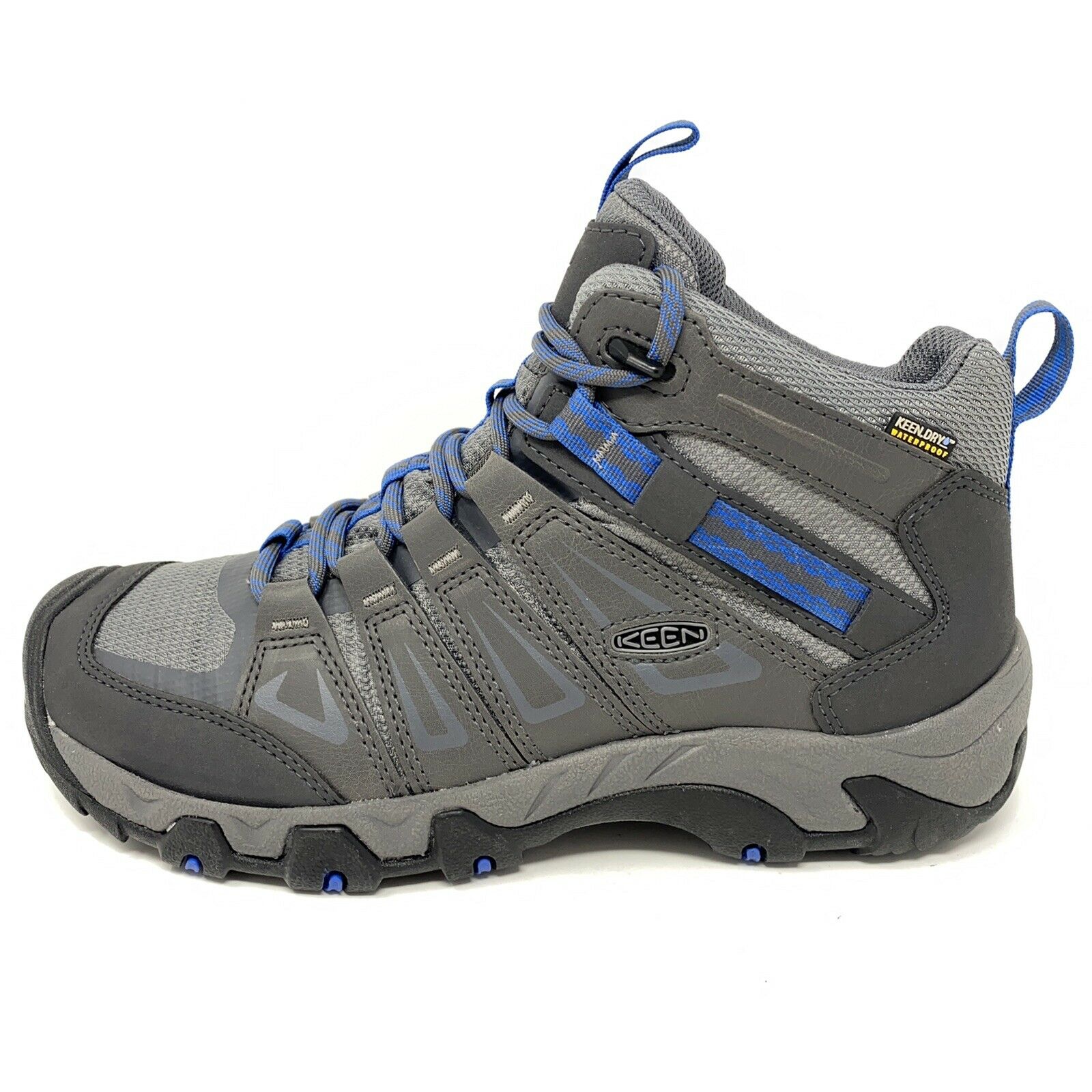 New Men's Keen Oakridge Waterproof Hiking Trail Mid Boots Sz 9 M Gray Blue