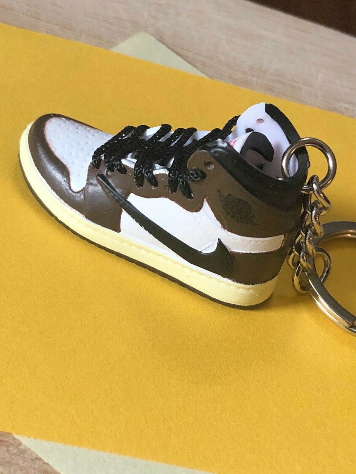 New Mini 3D AIR JORDAN sneaker shoes keychain Hand-painted. Brown/White/Black