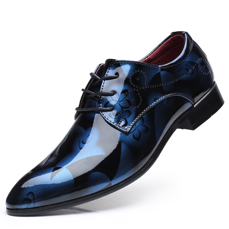 New popular Casual Mens Shoes glitter royal blue print Flat Formal Oxfords Wedding Evening Dress shoes Sapato Social Masculino
