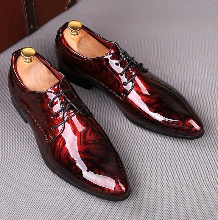 New popular Casual Mens Shoes glitter royal blue print Flat Formal Oxfords Wedding Evening Dress shoes Sapato Social Masculino