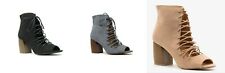 New QUPID Booties Chunky Heel Shoes Lace Up Cut Out open toe Zipper BEAU-06