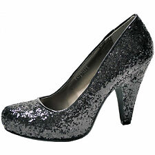 New Qupid women's shoes classic black glitter pumps high heel formal wedding