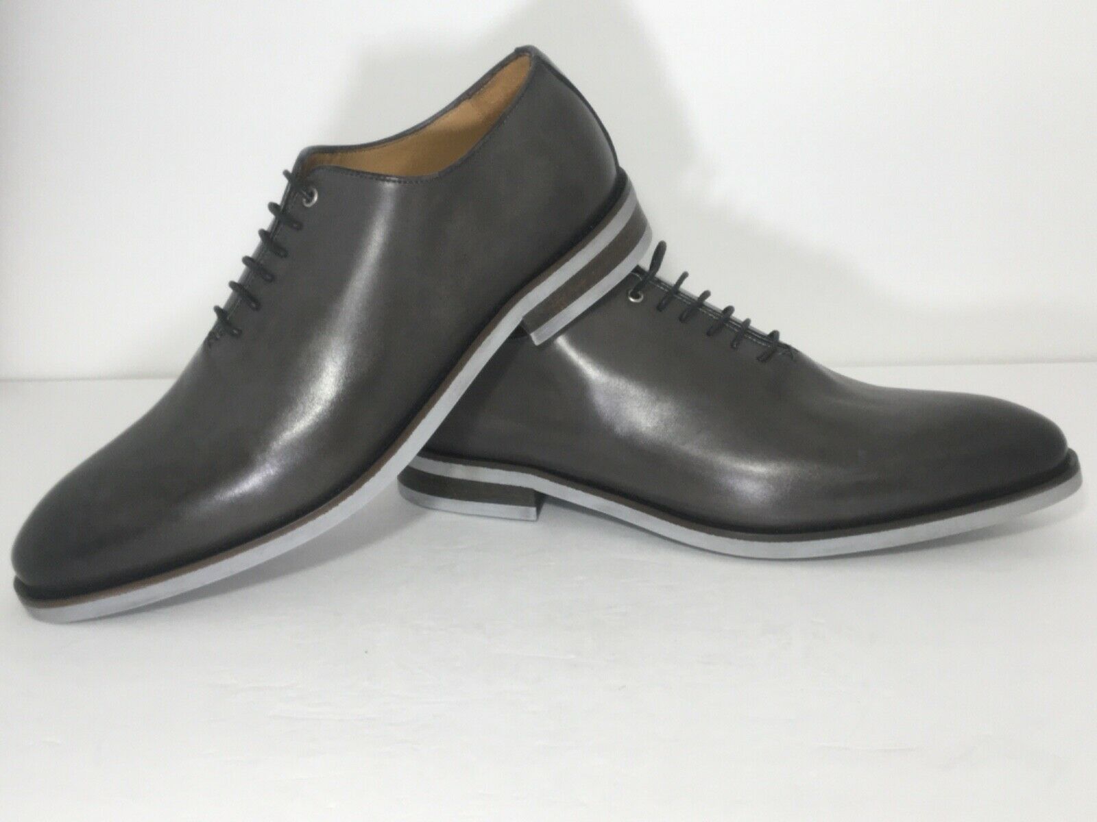 NEW size 12 Men's Grey Oxford Leather Dress Shoes Rubber Sole