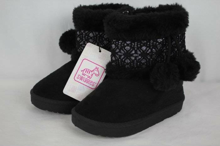 NEW Toddler Girls Black Boots Size 9 Zip Up Winter Fashion Shoes Faux Fur Lined