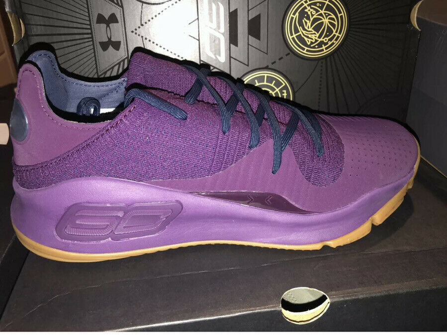 New Under Armor Men’s Curry Four 4 Low Purple Basketball Shoes Sz 7.5 Free Ship￼