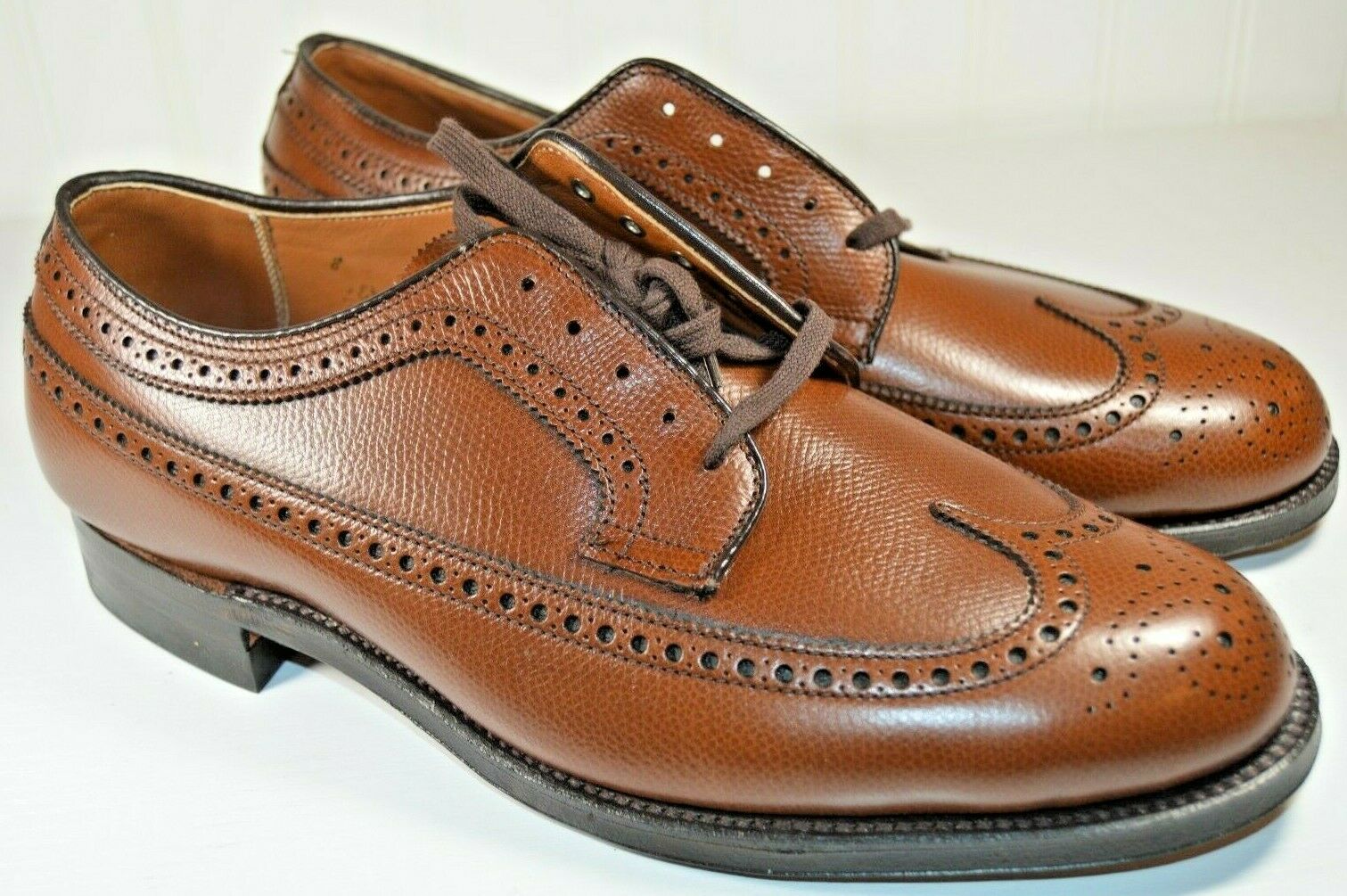 New Vintage Alden Longwing Brown Dress Shoes Pebblegrain Size 8 EEE Extra Wide