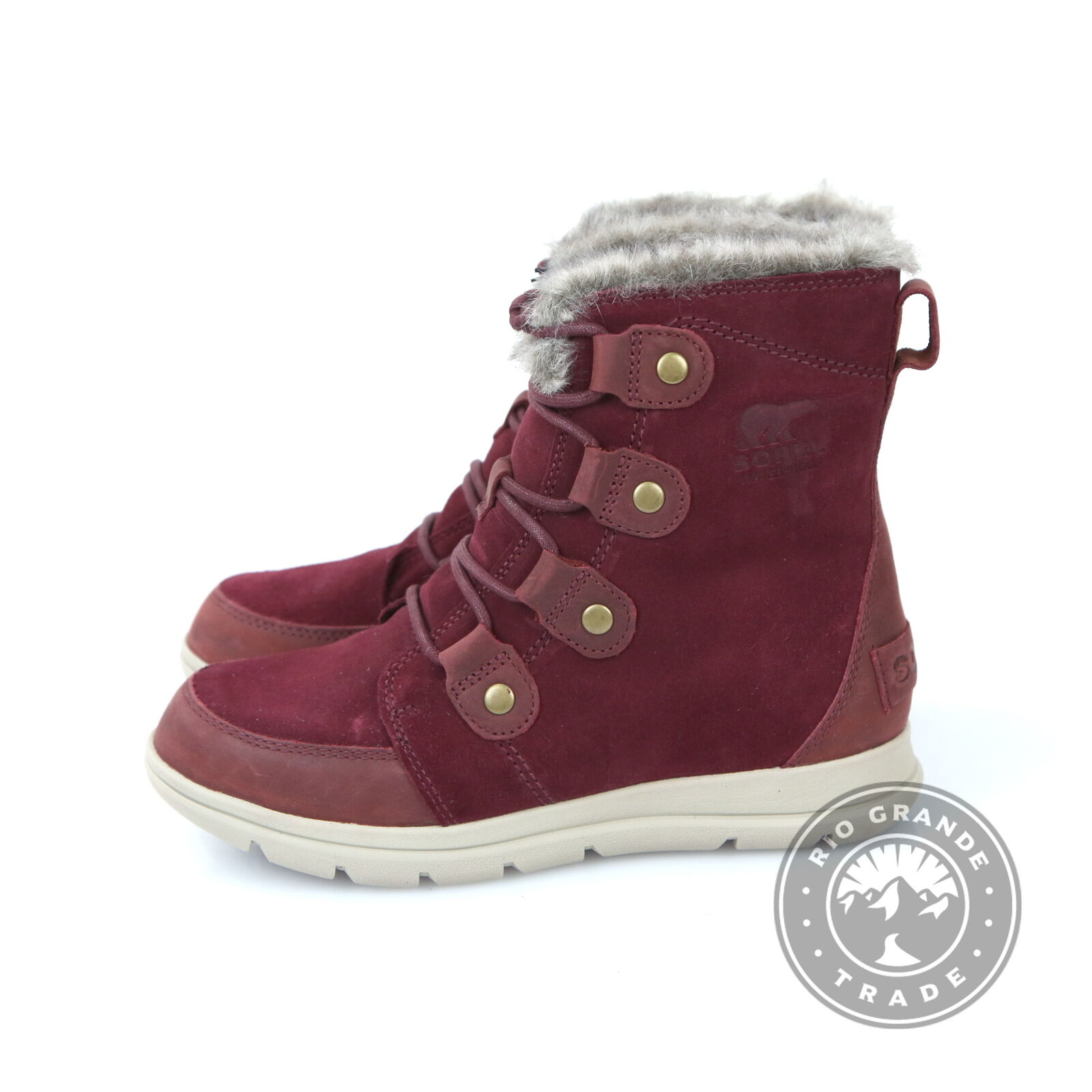 New with Defect Sorel 1808061 Snow Ankle Boots in Rich Wine Ancient Fossil - 7