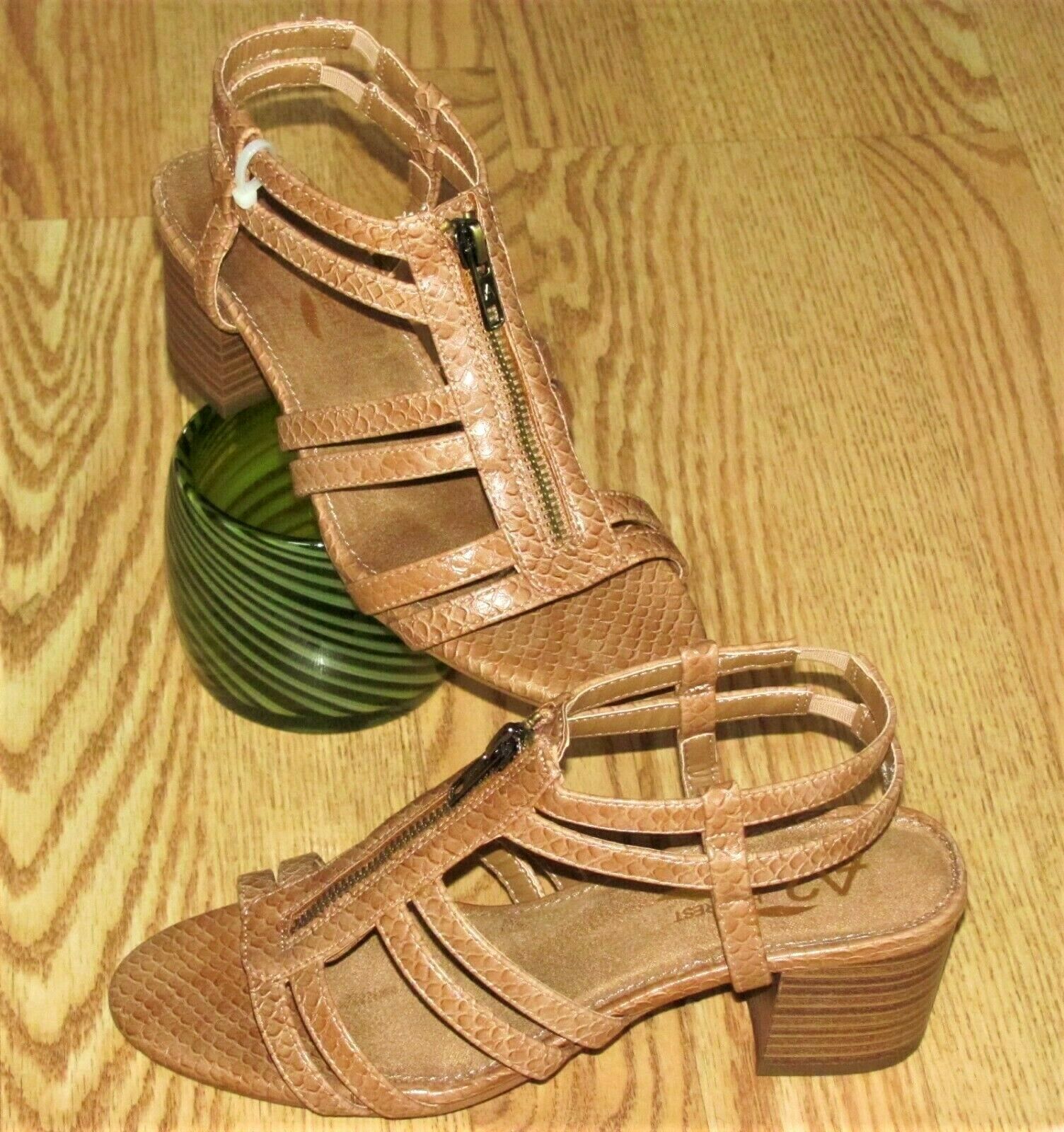 NEW Women AEROSOLES A2 Strappy Faux Leather ZIPPER FRONT Sandals Heels Shoes 6.5