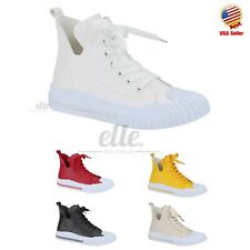New Women PU High Top Sneakers Lace Up Fashion Comfy Soft Flat Shoes Size 5-11