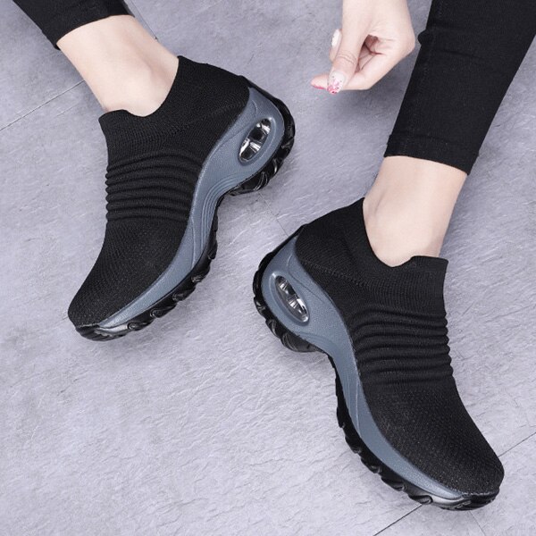 New Women Slip On Mesh Walking Shoes Air Cushion Comfortable Platform Working Sneakers XD88