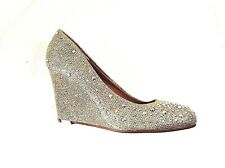 New women Wedding Glitter wedge platform heel round toe shoe sliver or gold