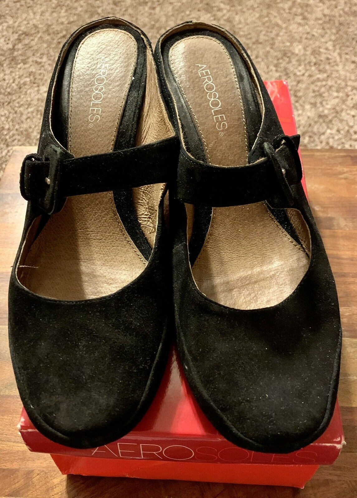 NEW Women’s Aerosoles Wrap It Up Black Suede Embroidered 12 M Shoes Slides Mules