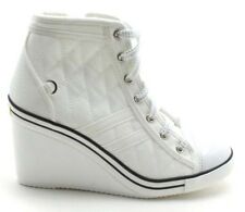 New Women's Casual Canvas High Top Wedge High Heel Quilted Lace Up Sneaker Shoes