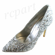New women's evening classic pointed toe shoes high heel formal wedding silver