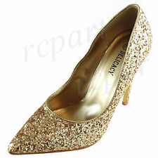 New women's glitter evening pointed toe shoes high heel formal wedding Gold
