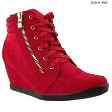 New Women's Sneakers High Top Faux Zipper Lace Up Wedge Heel Ankle Bootie Shoe