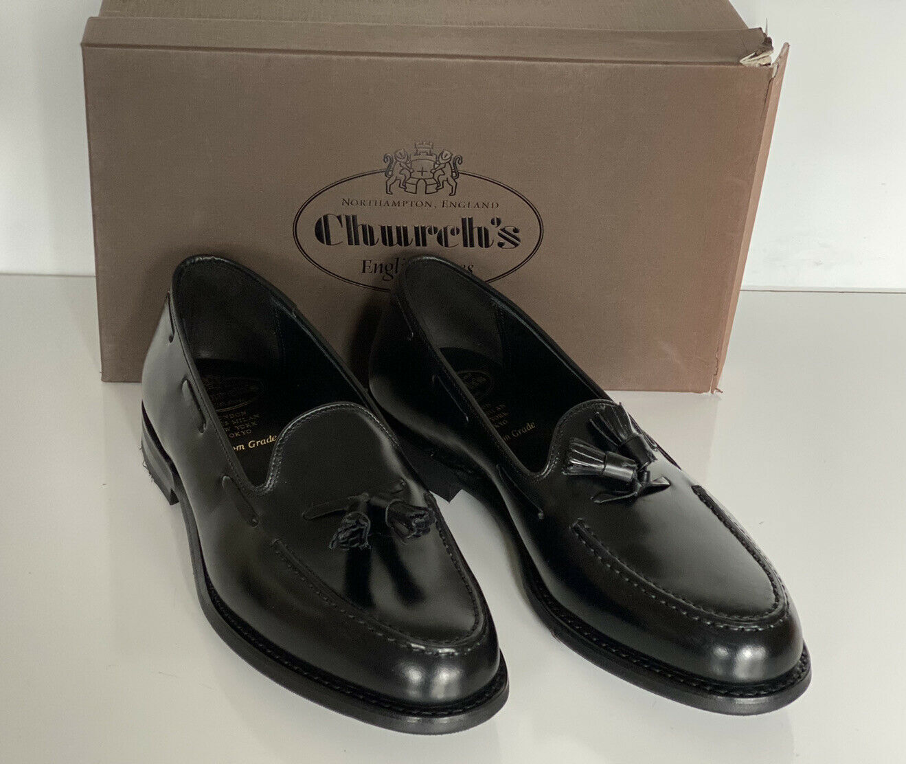 NIB Church's Men's Black Polish Binder Leather Chicane Shoes 10.5 US EDC040 UK