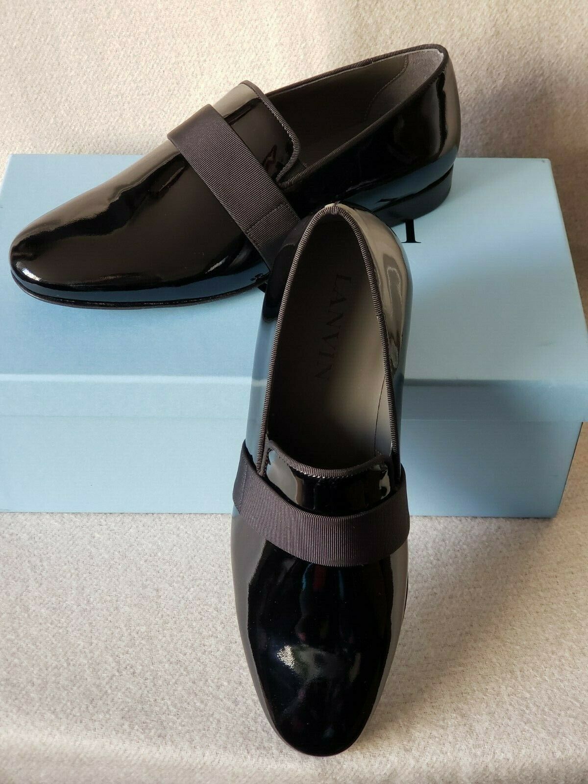 NIB Lanvin Dress Evening Loafer Slippers 10 UK 11 US Black Patent Leather Shoes