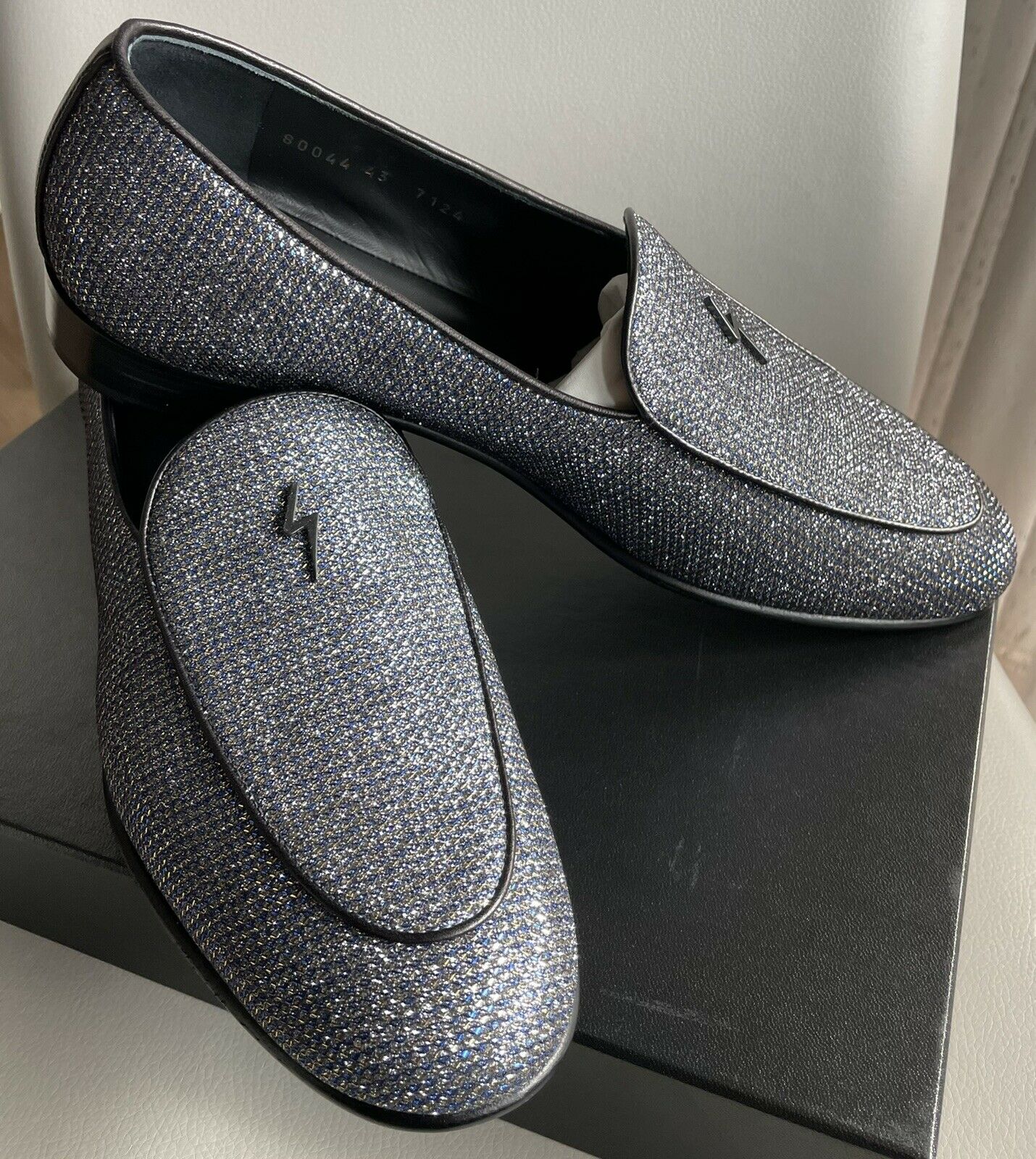 NIB ZANOTTI Mens Steel Gray Blue Shoe SlipOn Loafers US10 EU43 Made in Italy