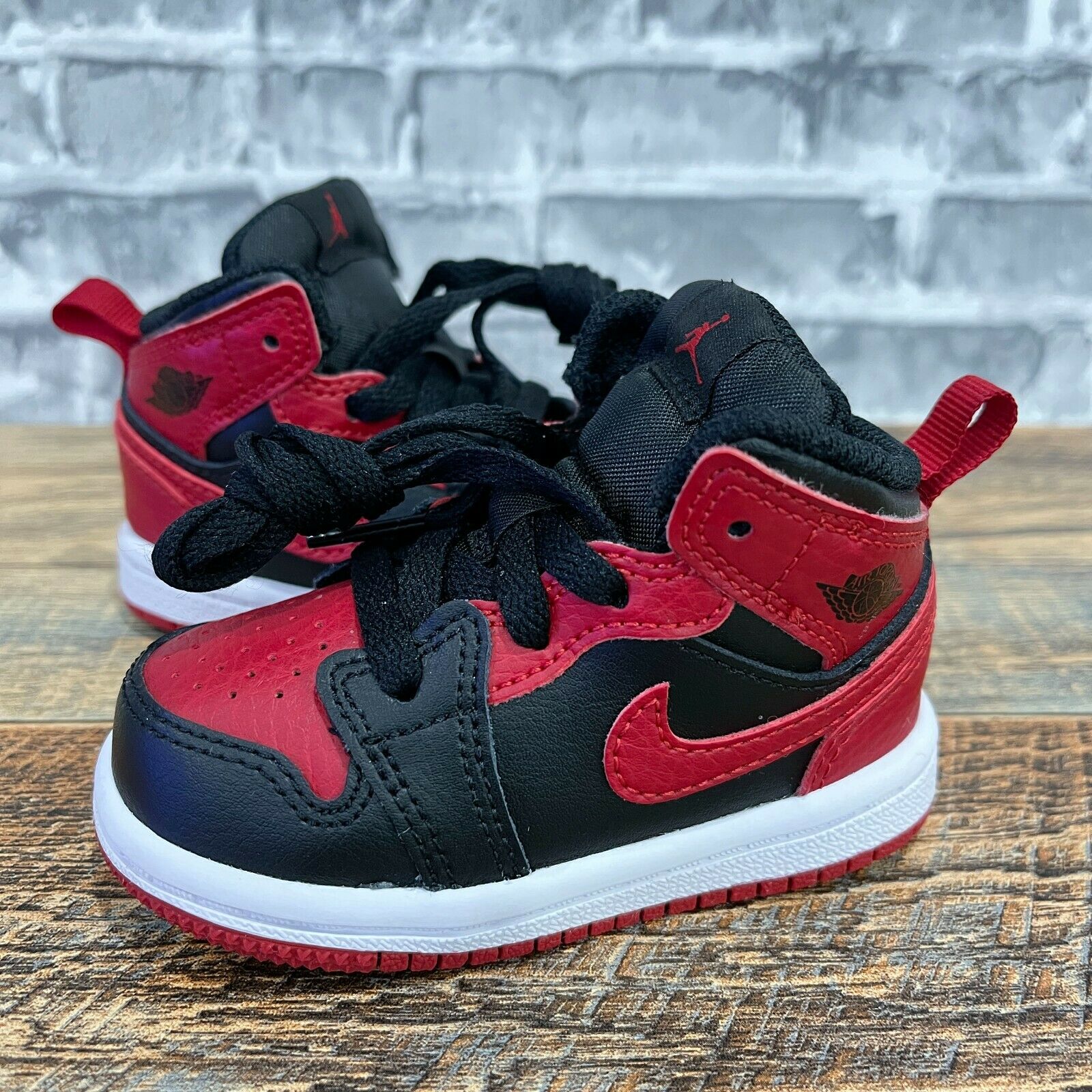 Nike Air Jordan 1 AJ1 Mid TD Banned Red Black 640735-074 Toddler Shoes Size 4C