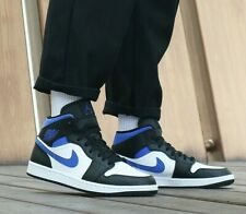 Nike Air Jordan 1 Mid Shoes White Racer Blue Black 554724-140 Men's NEW