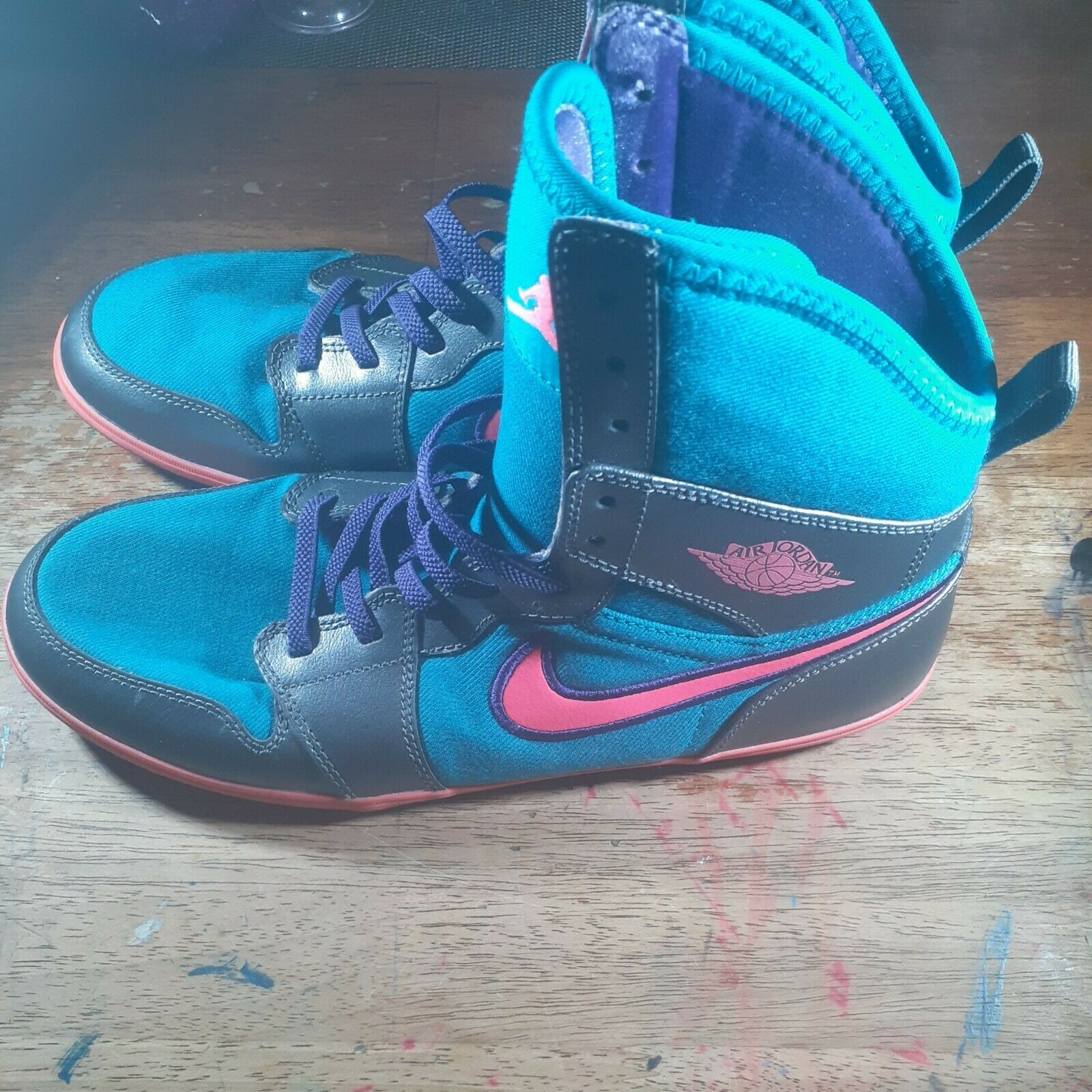 Nike Air Jordan 1 Skinny High Youth Size 6.5Y Teal Pink Gray Shoes 602656-309