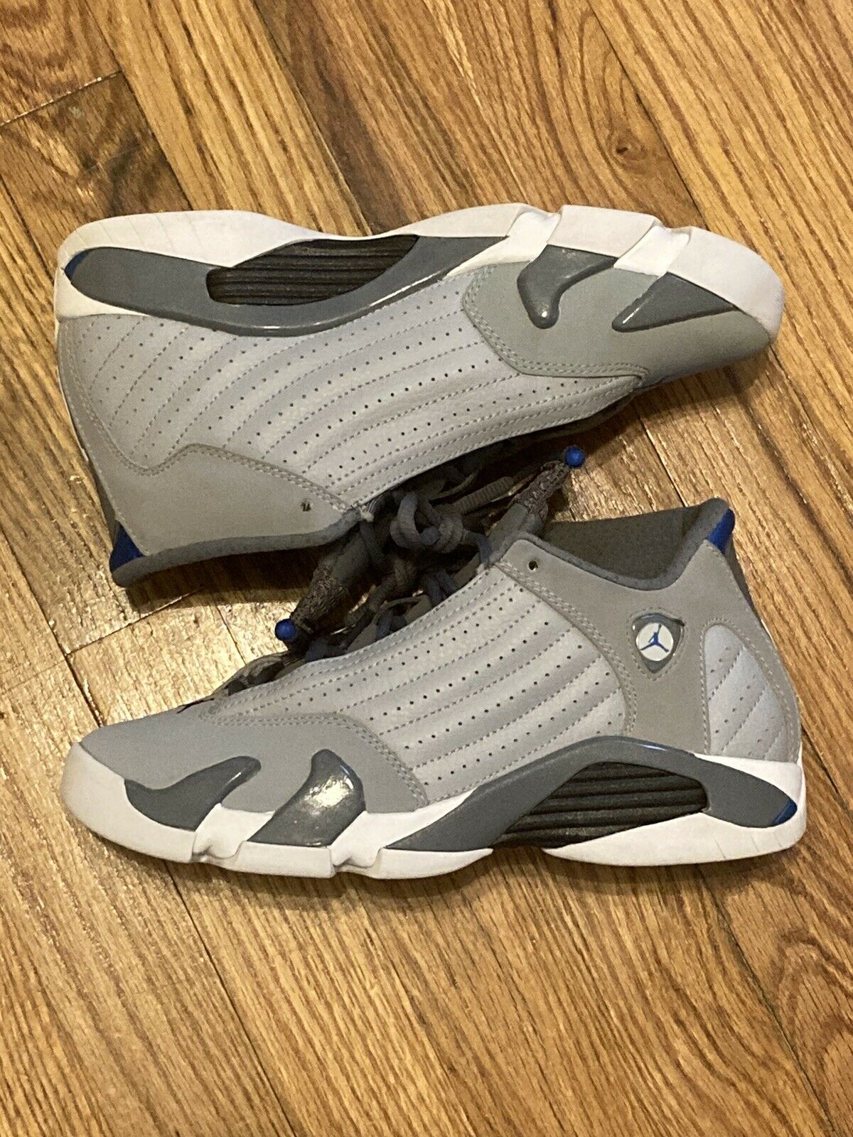 Nike Air Jordan 14 Retro Blue Wolf Gray Sport Shoes Boys 487524 004 Sz 5Y