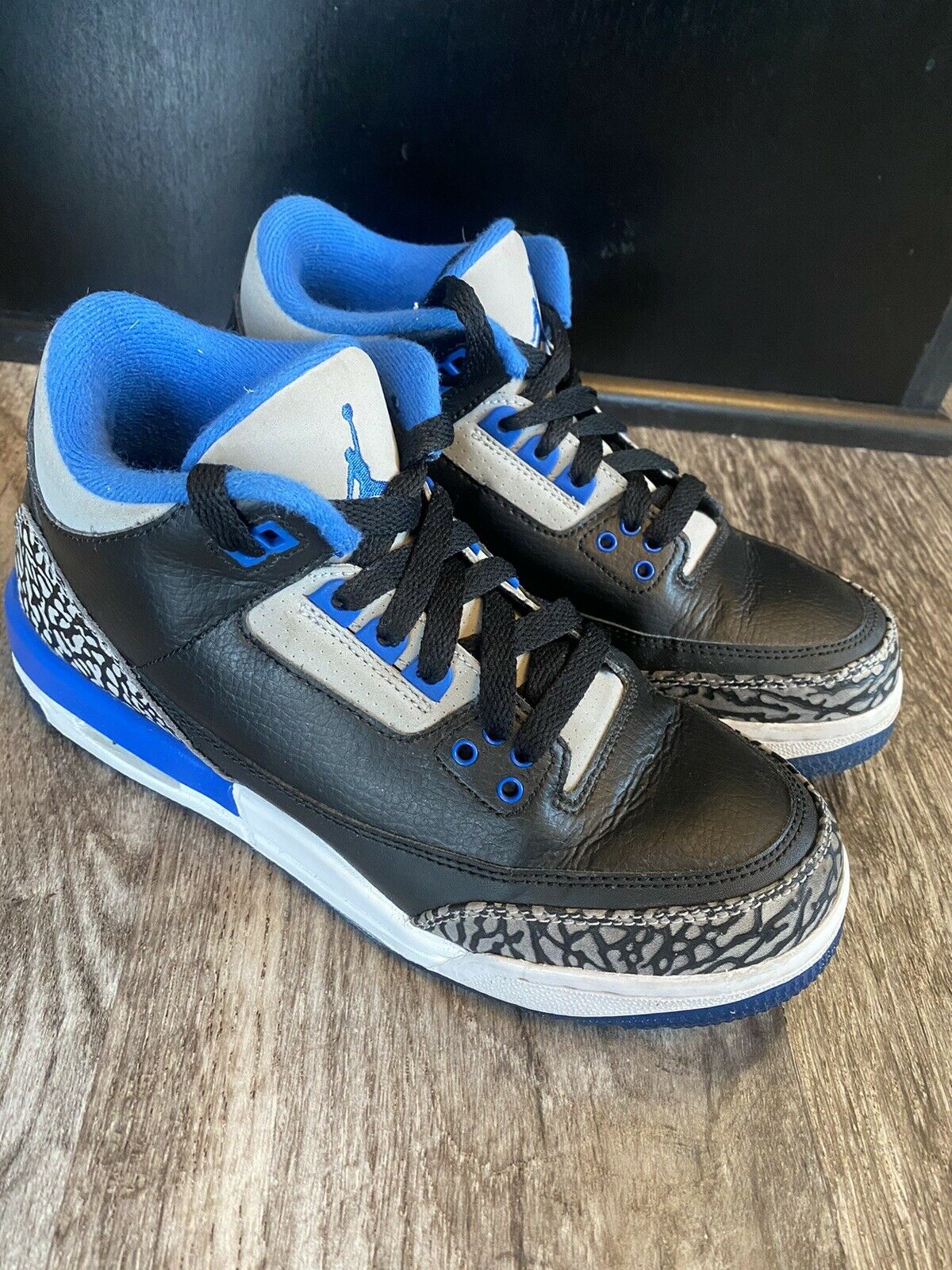 Nike Air Jordan 3 III Retro Sport Blue GS BG Shoes 6.5Y Black (398614-007)