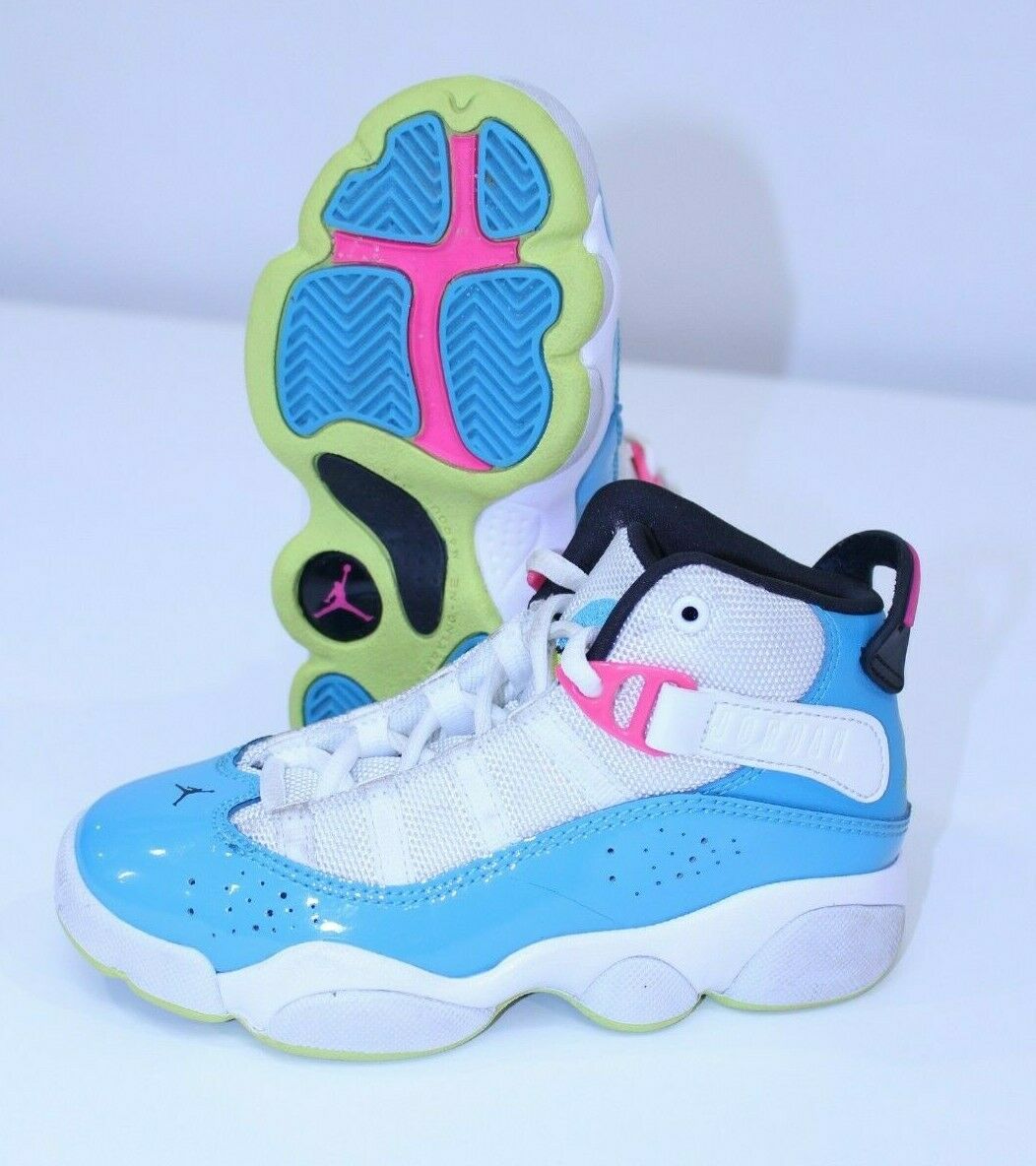 Nike Air Jordan Sneaker Shoes Kids 11C PS TD 6 Rings Fury Cyber Light Blue VGUC