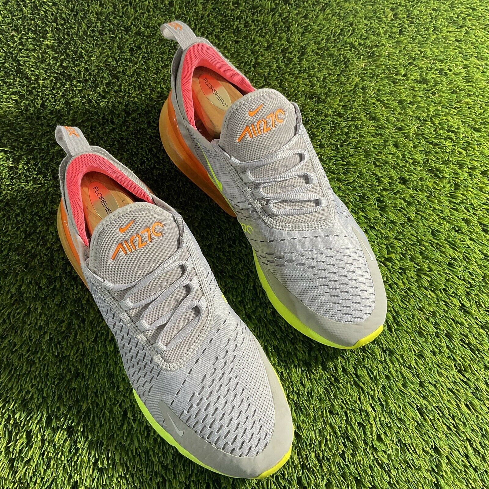 Nike Air Max 270 Mens Running Shoes Grey Volt Orange AH8050-012 Size 11 Walking