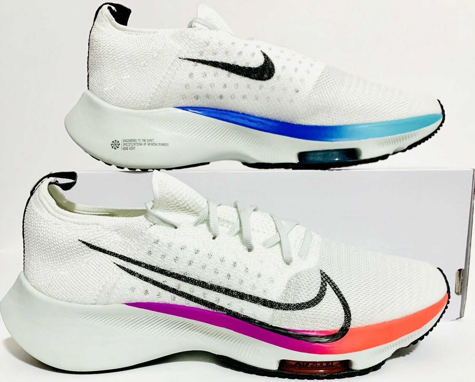 Nike Air Zoom Tempo Flyknit(GS) Shoes Sz(5Y/6.5W) Wht/Blk/Violet CJ2102-100 NIB