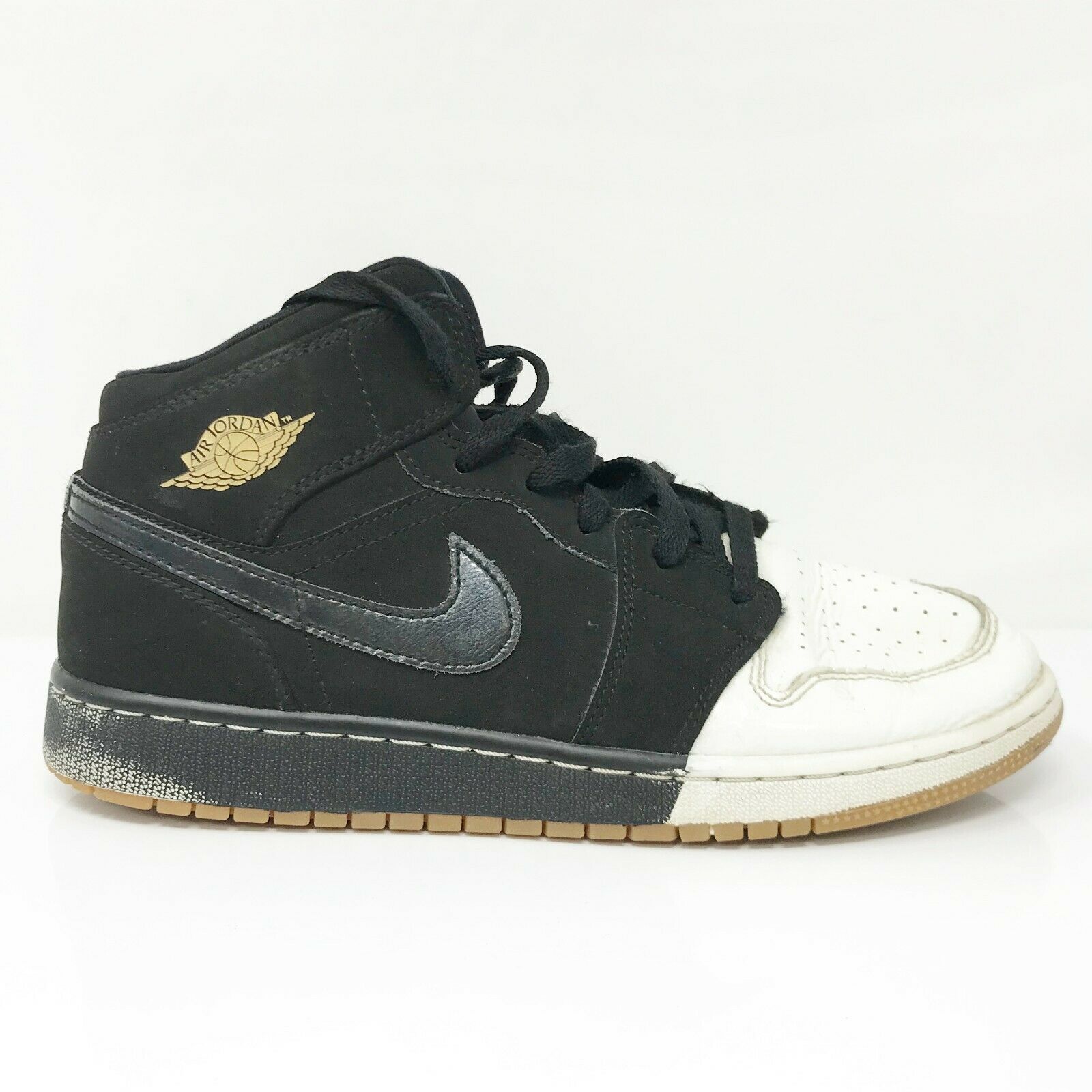 Nike Boys Air Jordan 1 Mid 555112-021 Black White Basketball Shoes Lace Up Sz 7Y