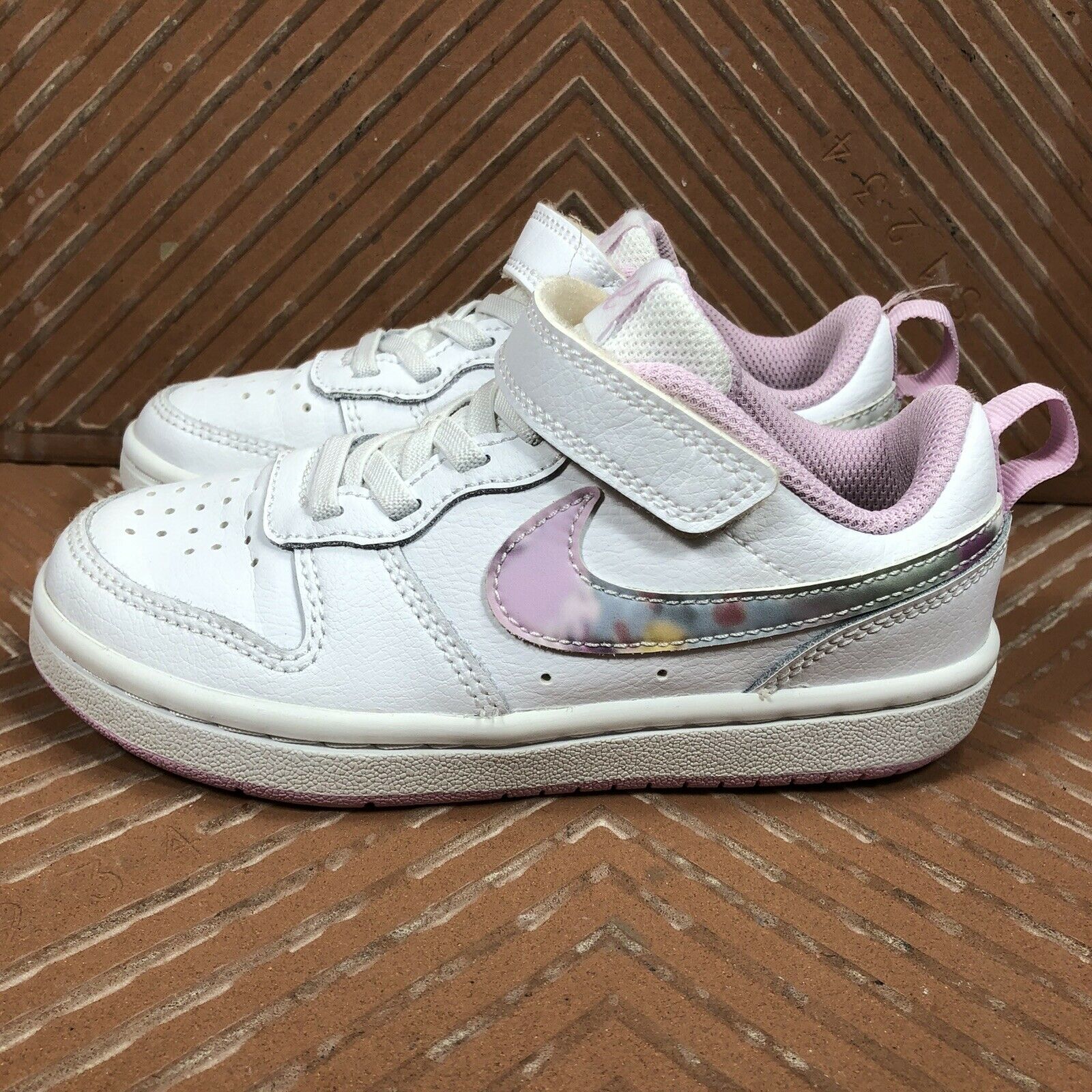 Nike Court Borough Low 2 SE GS Floral Swoosh Girls 11C White Multi Colored Shoes