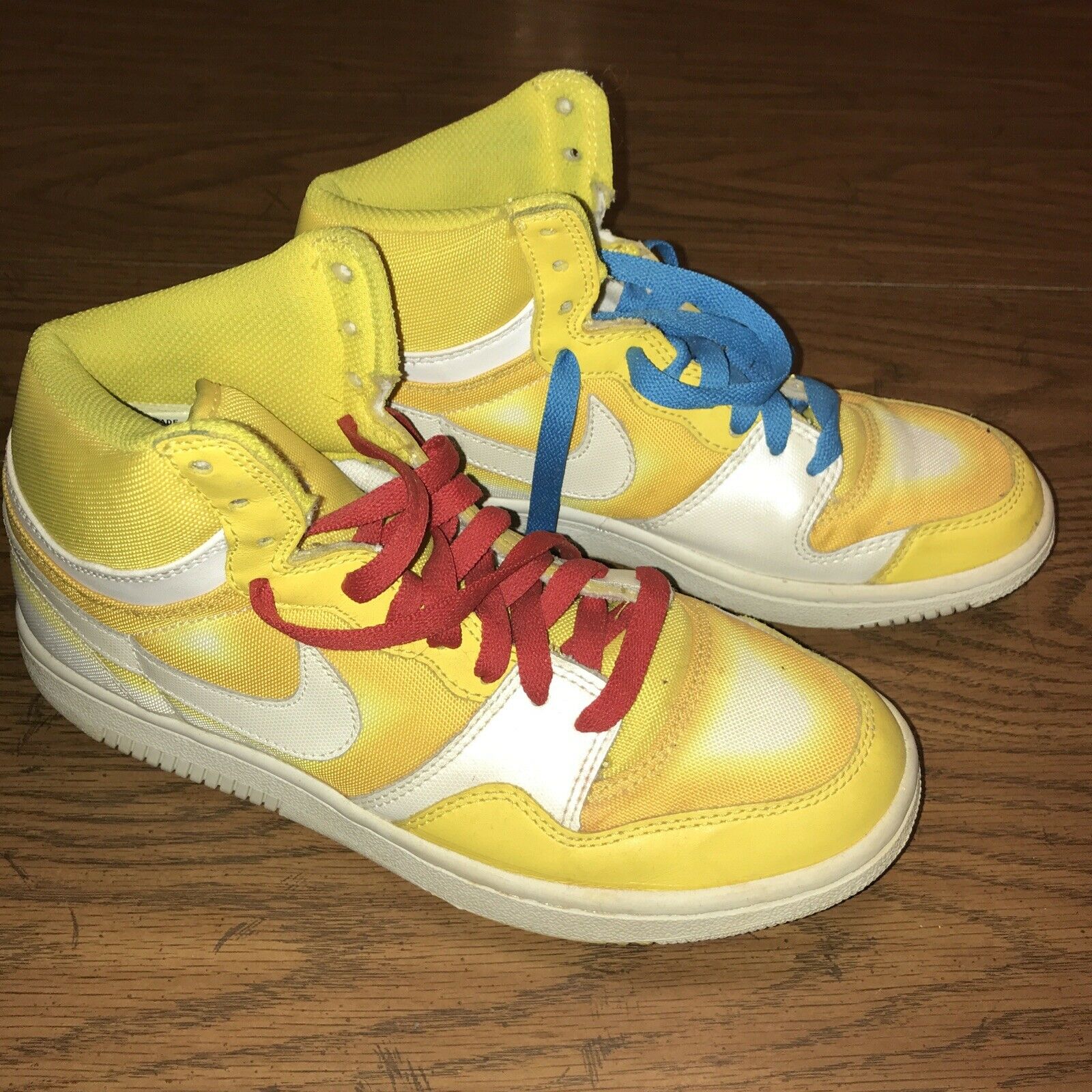 Nike Court Force Sneaker Shoes Yellow White High Top Lace Up Women’s Sz 9